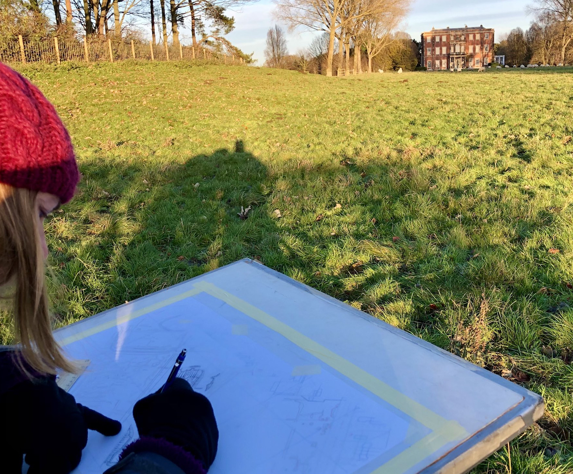 Image of earthwork survey in progress at Aldby Park, Buttercrambe in January 2022